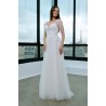 Robe princesse tulle scintillant, col V, corsage dentelle 3D florale, sans manches