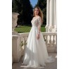 Robe fluide manches longues dentelle illusion, col V