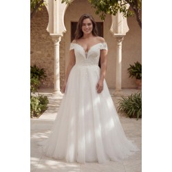 Robe tulle, épaules dénudées (off-shoulder), dentelle 3D, grande taille