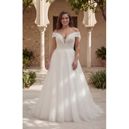 Robe tulle, épaules dénudées (off-shoulder), dentelle 3D, grande taille