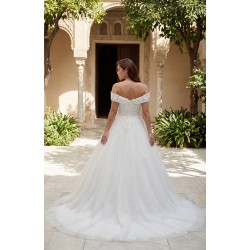 Robe tulle, épaules dénudées (off-shoulder), dentelle 3D, grande taille - vue de dos