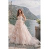 Robe princesse bustier cœur, jupe à volants et roses 3D, couleur blush rosé