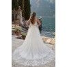 Robe princesse tulle, bretelles fines, corsage dentelle florale illusion, col V vue de dos
