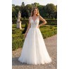 Robe princesse tulle, dentelle florale, longue traîne