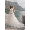 Robe princesse tulle scintillant, manches longues dentelle, col montant