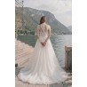 Robe princesse tulle scintillant, manches longues dentelle, col montant, vue de dos