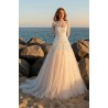 Robe princesse tulle blush, manches longues dentelle col montant illusion, dentelle florale avec bolero