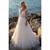 Robe princesse tulle, cap sleeve dentelle illusion, dos V, longue traîne