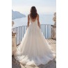Robe princesse tulle, bretelles larges, dos U plongeant, dentelle florale, vue de dos