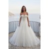 Robe princesse tulle, épaules dénudées, corsage cœur dentelle 3D fleurs, vue de face