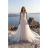 Robe sirène tulle, bretelles fines, dentelle florale sur toute la robe, traîne détachable