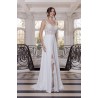 Robe de mariée fluide en mousseline col V fente frontale dentelle illusion – modèle Naelys