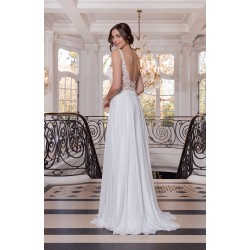 Robe de mariée fluide en mousseline col V fente frontale dentelle illusion – modèle Naelys, vue de dos
