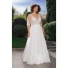 Robe de mariée princesse en mousseline manches dentelle illusion dos V grande taille – modèle Gabrielle
