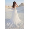 Robe trapèze avec tulle scintillant, bretelles larges, col V plongeant, corsage dentelle florale - vue de dos