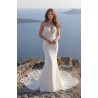 Robe de mariée sirène en crêpe bretelles fines dos dentelle et sans traîne – modèle Ezia