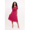 Robe de cocktail mariage mi-longue fuchsia, haut en dentelle col bateau et jupe mousseline fluide – MS