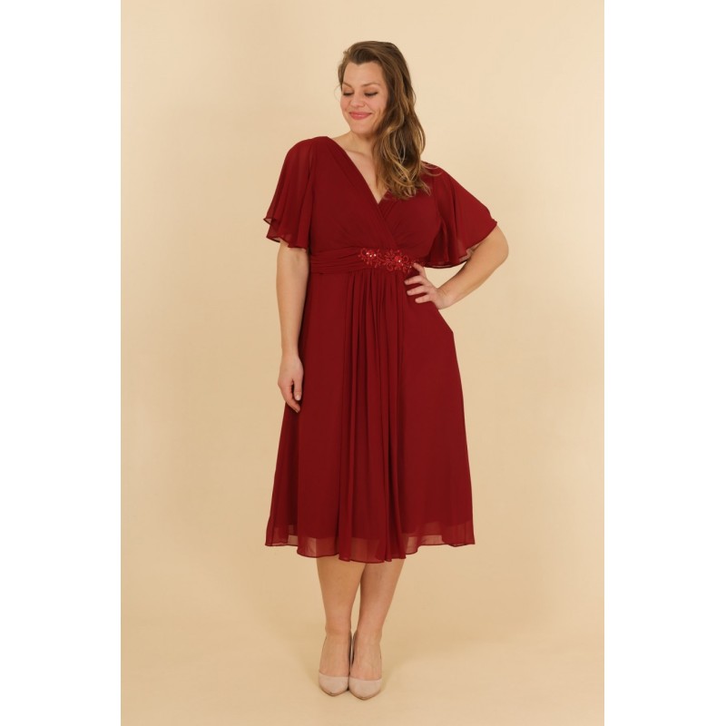 robe-cocktail-mariage-longue-mousseline-col-v-croise-broderie-florale-strass-rouge-grande-taille-ms