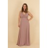 Robe de soirée longue fluide en mousseline vieux rose, col V croisé et ceinture strass, grande taille – MS