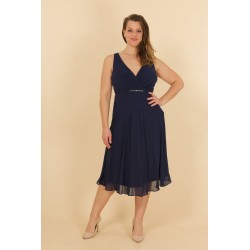 Robe de soirée longue fluide en mousseline noir, col V croisé et ceinture strass, grande taille – MS