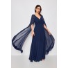 Robe cocktail longue avec manches volantes et col V